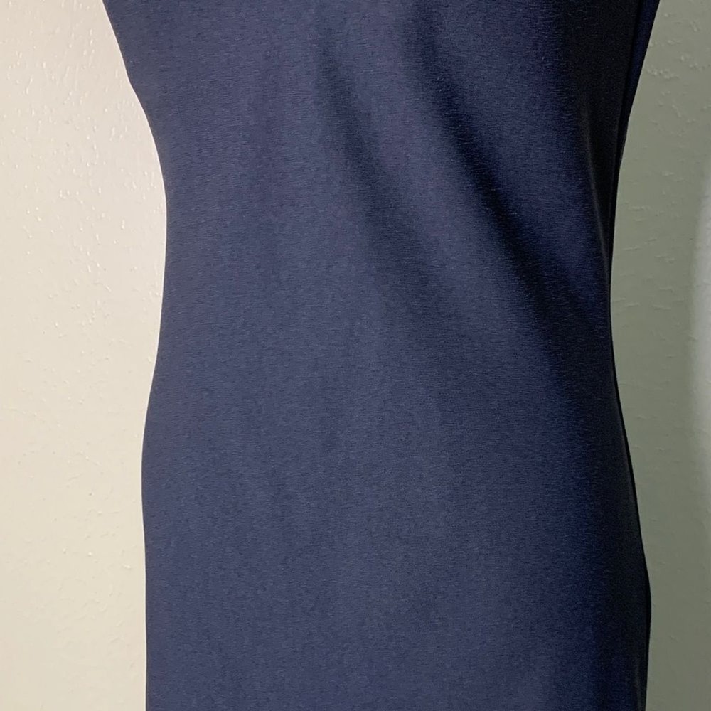 Zara‎ Midi Dress Women Size M Black Ruched Shoulder V-Neck Sleeveless Crepe - Picture 4 of 11